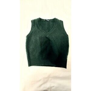 Brandy Melville Green Fuzzy Knit Sweater Vest V-Neck One Size Cropped
